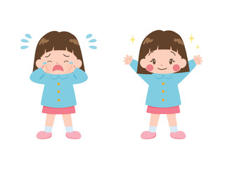 泣いている女の子と笑顔の女の子のセット