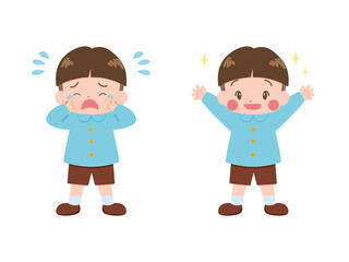 泣いている男の子と笑顔の男の子のセット