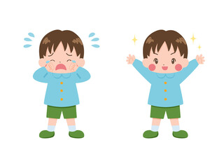 泣いている男の子と笑顔の男の子のセット