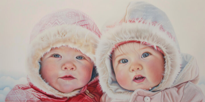 painting of babies are wearing winter, generative AI