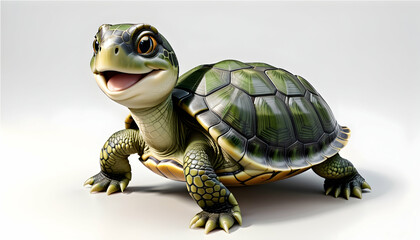 Fototapeta premium Adorable 3D-rendered turtle with a charming smile, situated on a white background