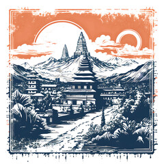 Stamp of Kathmandu City With Monochrome Terracotta Color Swayambhunat Transparent PNG City Concept Art Tshirt Design Illustration Label Diverse City Castle Large Urban Market Project Collage 