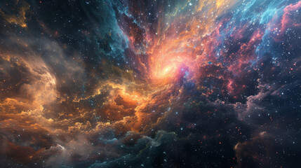 Fototapeta premium An otherworldly spectacle unfolds as uncountable shimmering particles converge to shape a galactic tapestry illuminating the infinite expanse of the universe.