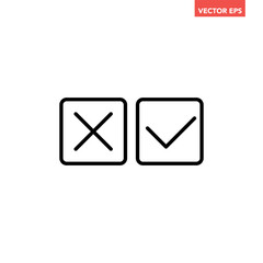 Black check boxes with check and cross mark line icon, simple sign up options flat design vector pictogram, infographic interface elements for app logo web button ui ux isolated on white background