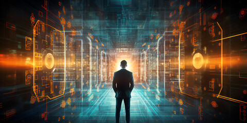 Abstract Digital Data Backgrounds in Technological Marvels ,Clear definition of radial blur Seamless Integration with Voice Assistants, Revolutionary Digital Transformation
