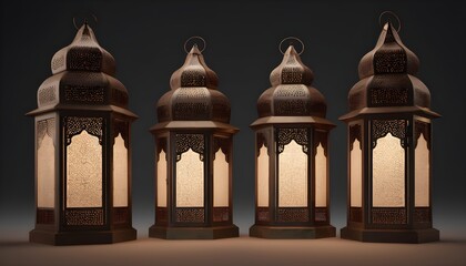 3D lanterns that resemble simple buildings in a Middle Eastern style