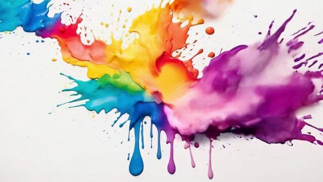 rainbow watercolor paint stain background splash, motion