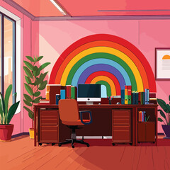 Rainbow inside office, showing corporate diversity and inclusiveness in business
