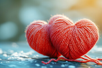 pastel yarn knitting in heart shape for love or valentine background concept - 732173905