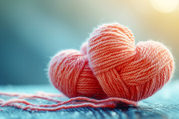 pastel yarn knitting in heart shape for love or valentine background concept - 732173906