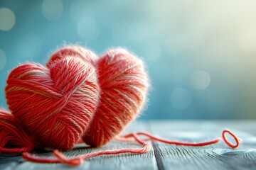 pastel yarn knitting in heart shape for love or valentine background concept - 732173956