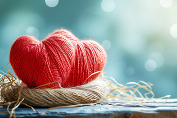 pastel yarn knitting in heart shape for love or valentine background concept - 732173974