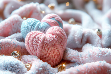pastel yarn knitting in heart shape for love or valentine background concept - 732174104