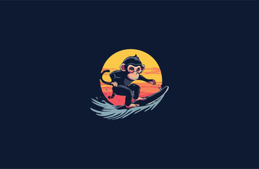 Monkey playing surfing on sea vector design illustration