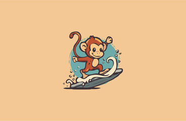 Fototapeta premium Monkey playing surfing on sea vector design illustration