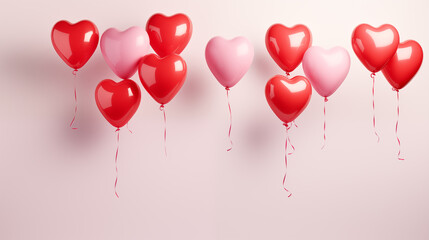 A clean and minimalist image featuring multiple heart-shaped balloons in red and white colors,