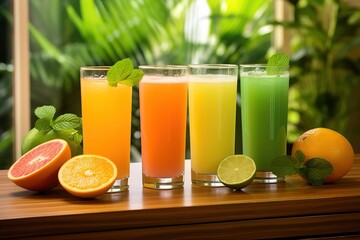 Fototapeta premium delicious fresh fruit juice served in a tall glass made of orange, your product, background etc.