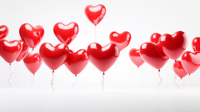A clean and minimalist image featuring multiple heart-shaped balloons in red and white colors,