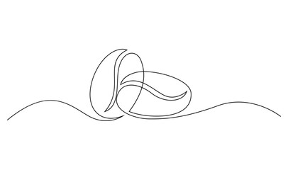 Linear coffee grain background. One continuous line drawing of a coffee bean template