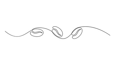 Linear coffee grain background. One continuous line drawing of a coffee bean template