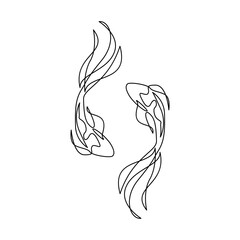 koi carp fish on the white background in a continuous single line drawing style template