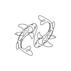 koi carp fish on the white background in a continuous single line drawing style template