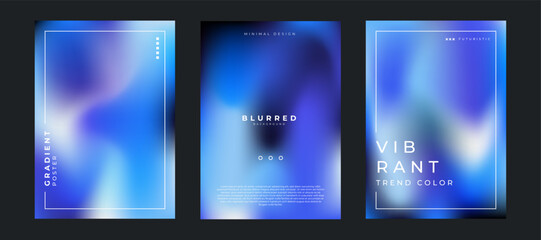 Blurred blue backgrounds set with modern abstract blurred color gradient patterns. Smooth templates collection