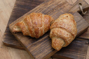 whole wheat croissants. croissant, which originated in France, is so named because of its shape resembling a crescent moon. made from wheat, eggs, salt, margarine. Cheese croissants. 