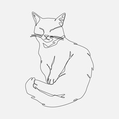 cute cat sleeping. continuous one line drawing. editable stroke. animal, pet, sleeping concept. vector illustration.