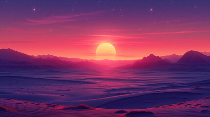 Fototapeta premium Spectacular Desert Sunset Over Majestic Mountains: Tranquil Nature Beauty