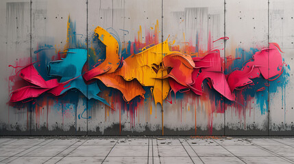 Colorful Abstract Graffiti Mural on Concrete Wall: Urban Artistic Expression