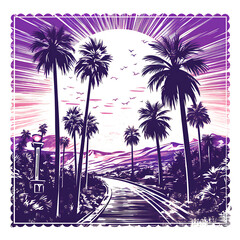 Stamp of Los Angeles With Monochrome Purple Color Hollywood Sign and Transparent PNG City Concept...