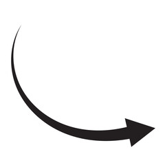 Sharp curved black arrow icon. Arrow illustration pointing down. Counterclockwise direction pointer. PNG