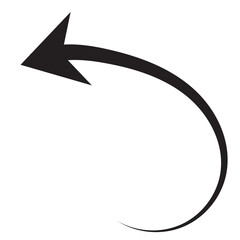 Sharp curved arrow icon. Black rounded arrow. Direction pointer pointing down. Counterclockwise direction pointer