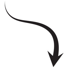 Sharp curved arrow icon. Black rounded arrow. Direction pointer pointing down. Counterclockwise direction pointer