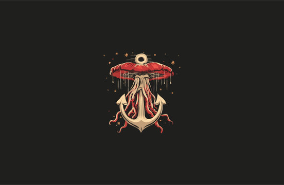 Jellyfish with anchor vector design illustration