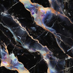 Seamless black marble stone pattern with holographic iridescent colors