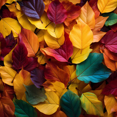 Autumn leaves in various vibrant colors. 