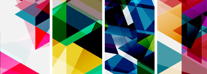 Colorful bright triangles with various colors and transparencies. Vector illustration For Wallpaper, Banner, Background, Card, Book Illustration, landing page