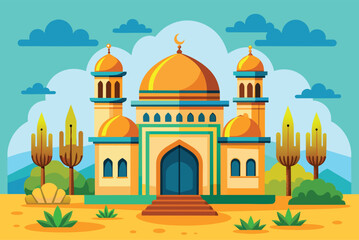Fototapeta premium muslim mosque flat style vector illustration. background for ramadan kareem, eid mubarak greetings