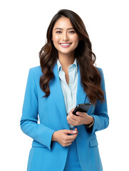 mobile woman.blue suit office. electronic mail woman with phone smile woman 
