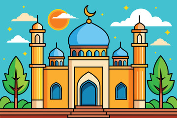 cartoon islamic mosque  vector illustration. background for ramadan kareem, eid mubarak greetings