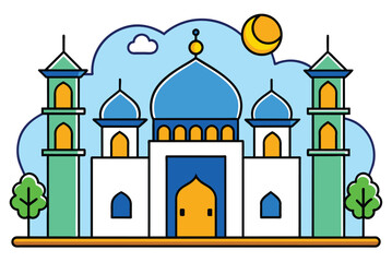 cartoon islamic mosque  vector illustration. background for ramadan kareem, eid mubarak greetings