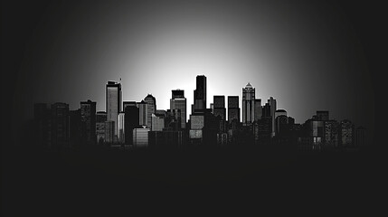 Urban Sunset Reflection: Silhouetted City Skyline with Skyscrapers, Architecture, and Landmarks in Black, against a Vibrant Sky, Capturing the Essence of Downtown New York at Night