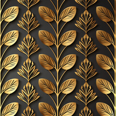 Fototapeta premium Golden Autumn Foliage Seamless Pattern Design with Geometric Elements and Vibrant Colors for Textile, Wallpaper, and Decor