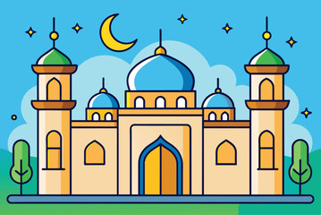 cartoon islamic mosque  vector illustration. background for ramadan kareem, eid mubarak greetings