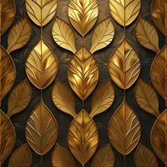 Golden Autumn Foliage Seamless Pattern Design with Geometric Elements and Vibrant Colors for Textile, Wallpaper, and Decor