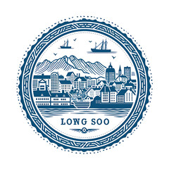 Stamp of Oslo City With Monochrome Fjord Blue Color Viking Longship a Transparent PNG City Concept Art Tshirt Design Illustration Label Diverse City Castle Large Urban Market Project Collage 
