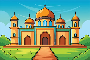 cartoon islamic mosque  vector illustration. background for ramadan kareem, eid mubarak greetings