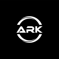 ARK letter logo design with black background in illustrator, cube logo, vector logo, modern alphabet font overlap style. calligraphy designs for logo, Poster, Invitation, etc.